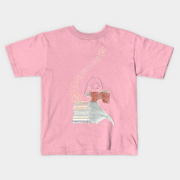 Reading Girl Digital Art Kids T-Shirt by Mariart Illustrations